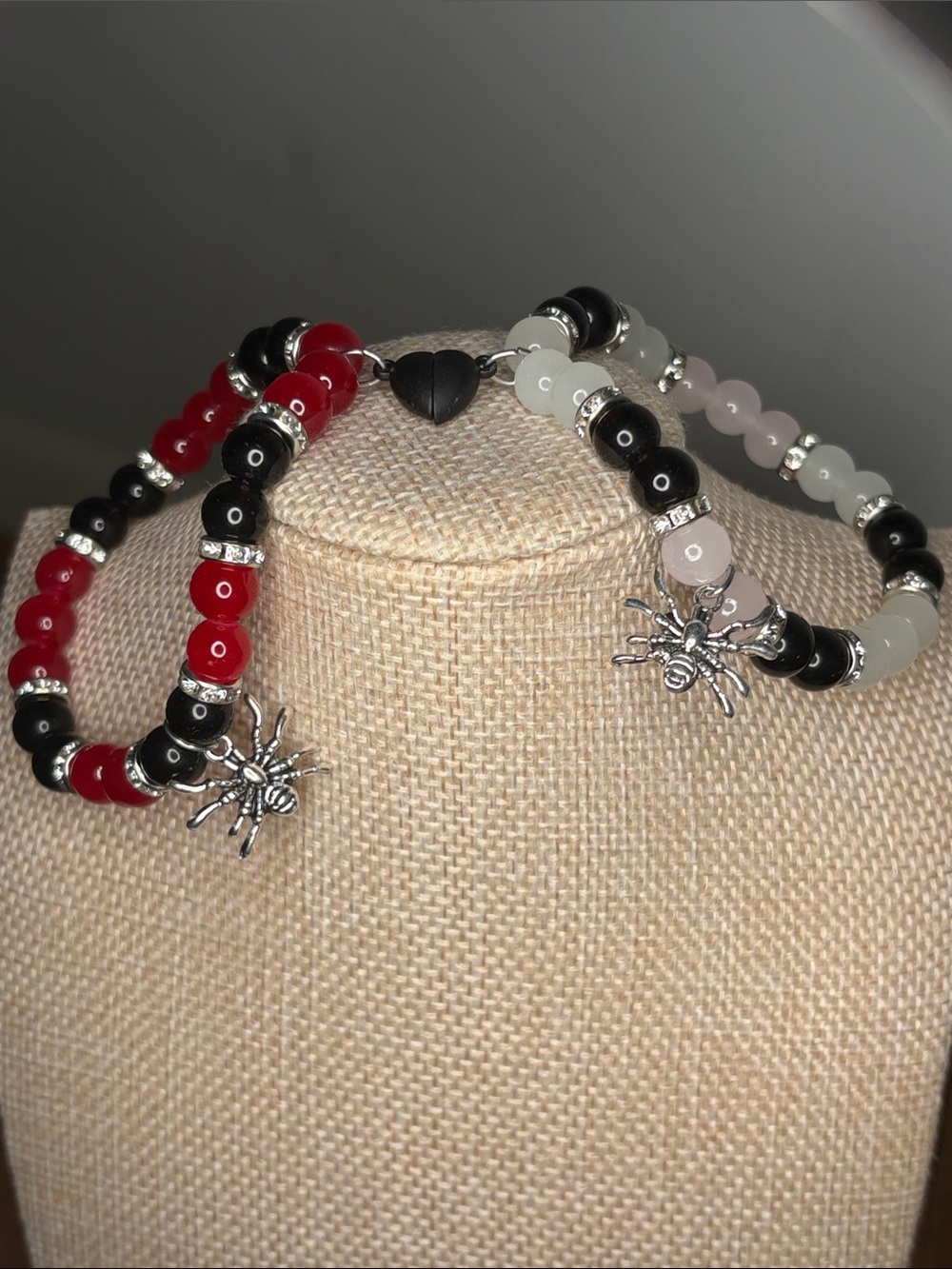 Beaded Spider Charm Set of 2 Bracelets Magnet ❤️Connector